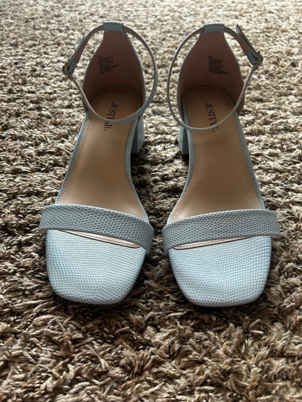 JustFab Women's Light Blue Ankle-Strap Block Heel Sandals